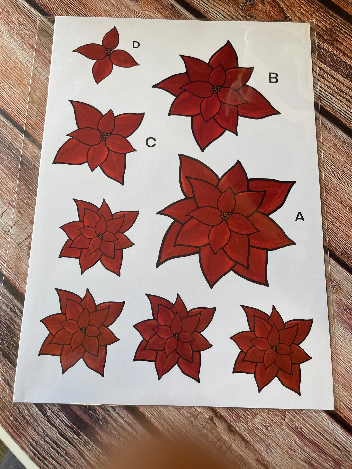 3 sheets of Christmas poinsettia decoupage