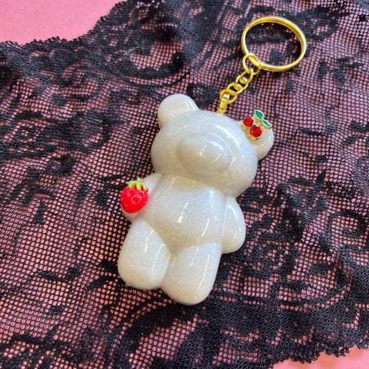 Large Pearl White Bear Keyring