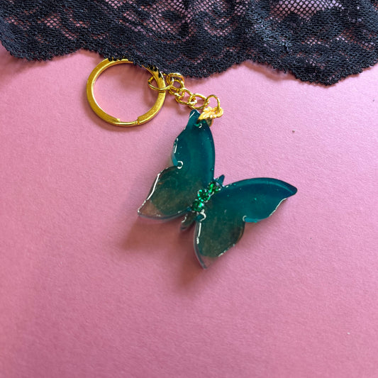 Teal Green Butterfly Resin Keyring