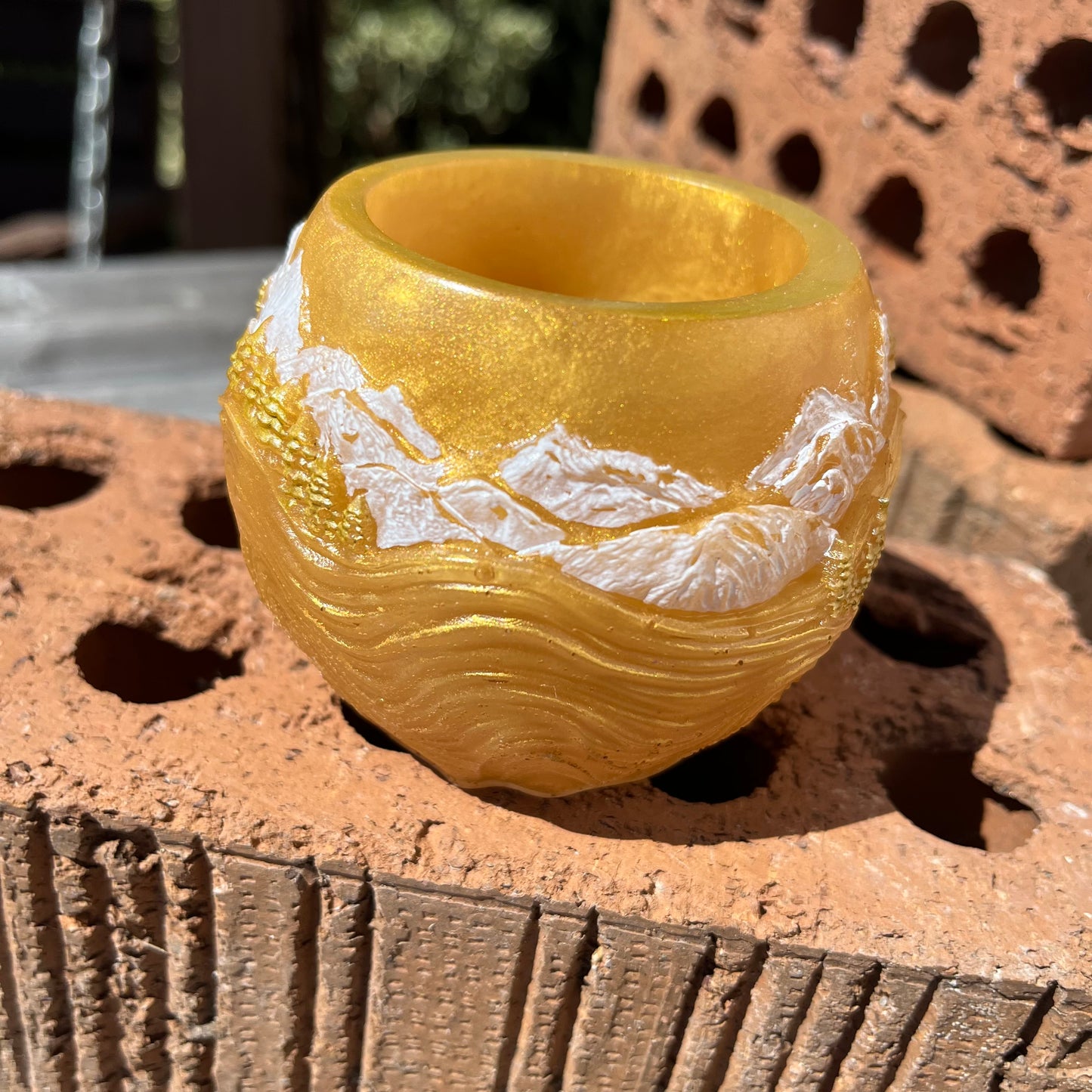 Gold and White Winter Scene Resin Pot