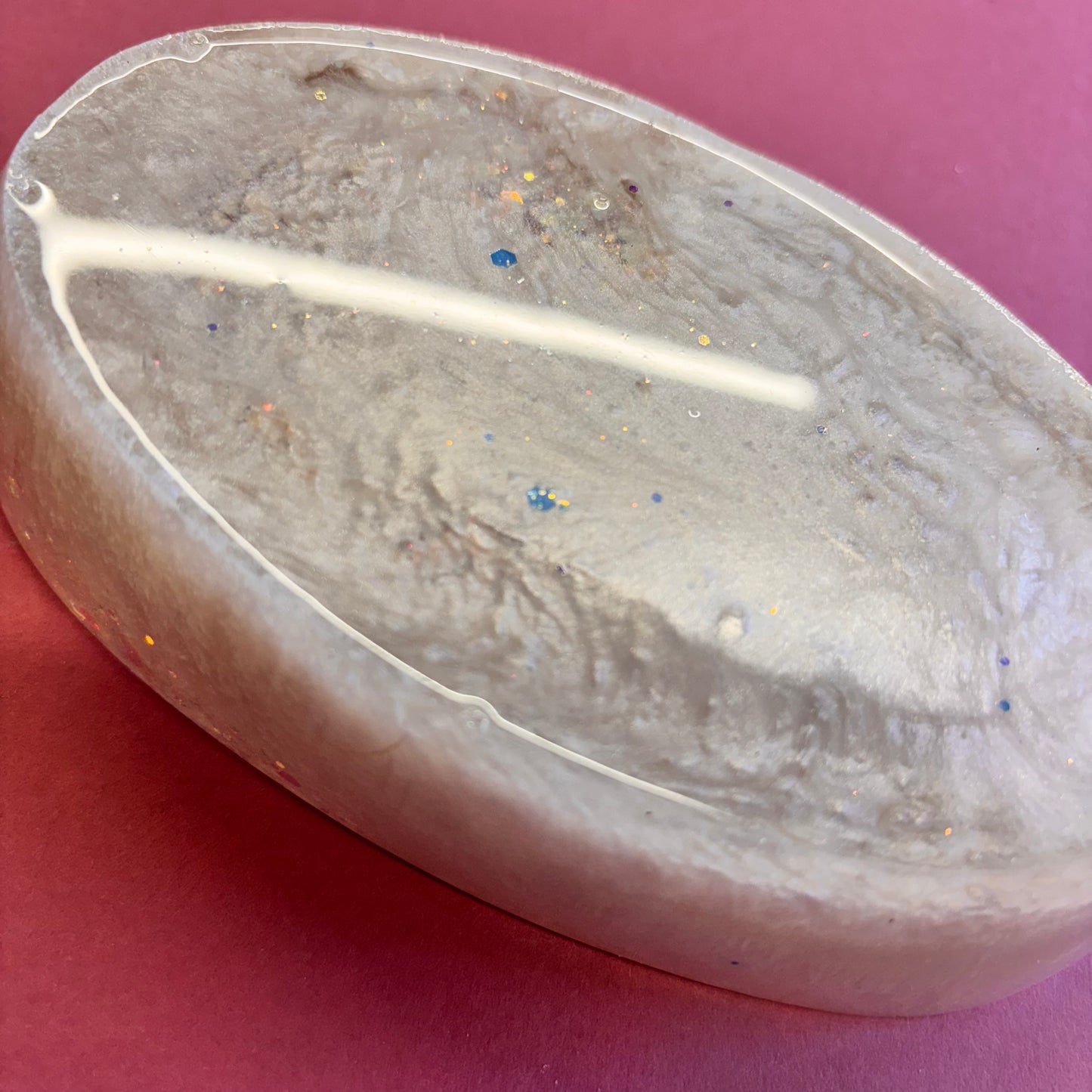 White Glitter Oval Trinket Tray