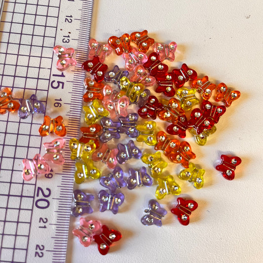 50 pcs 6mm x 8mm Acrylic Butterfly multicoloured beads