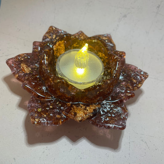 Gold Silver Copper Foiled Resin Lotus Candle Holder