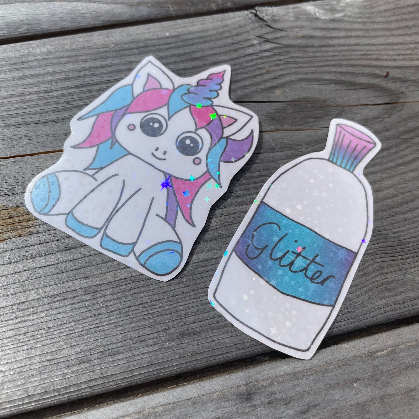 2 pc Fluffy The Unicorn Holographic Stickers