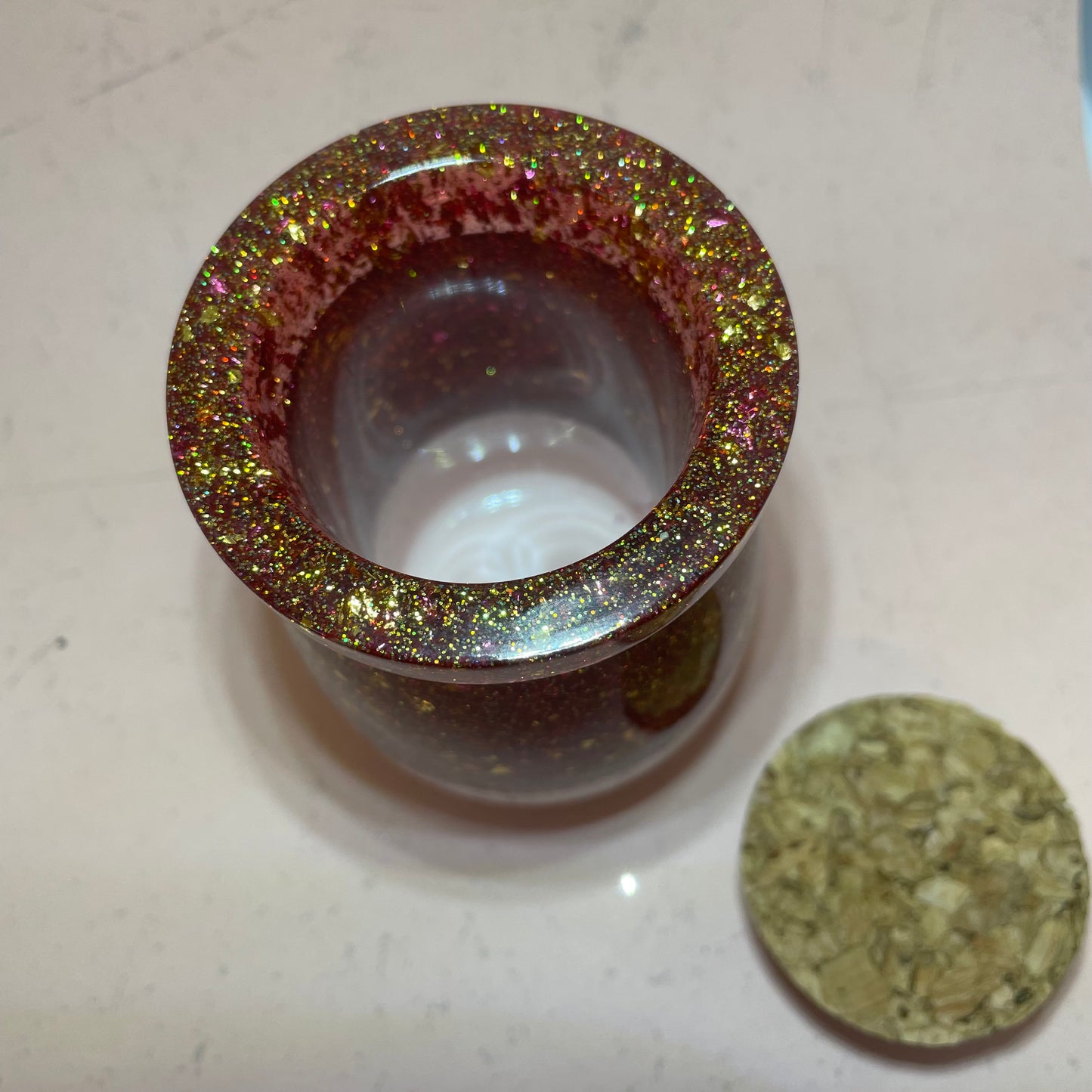 2 Tone Pink Glitter Pot With Cork Lid