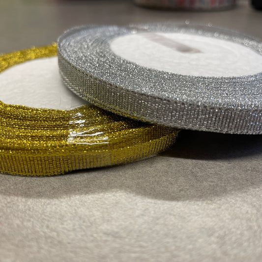 6mm Sparkle Ribbon 22m Roll Gold Or Silver