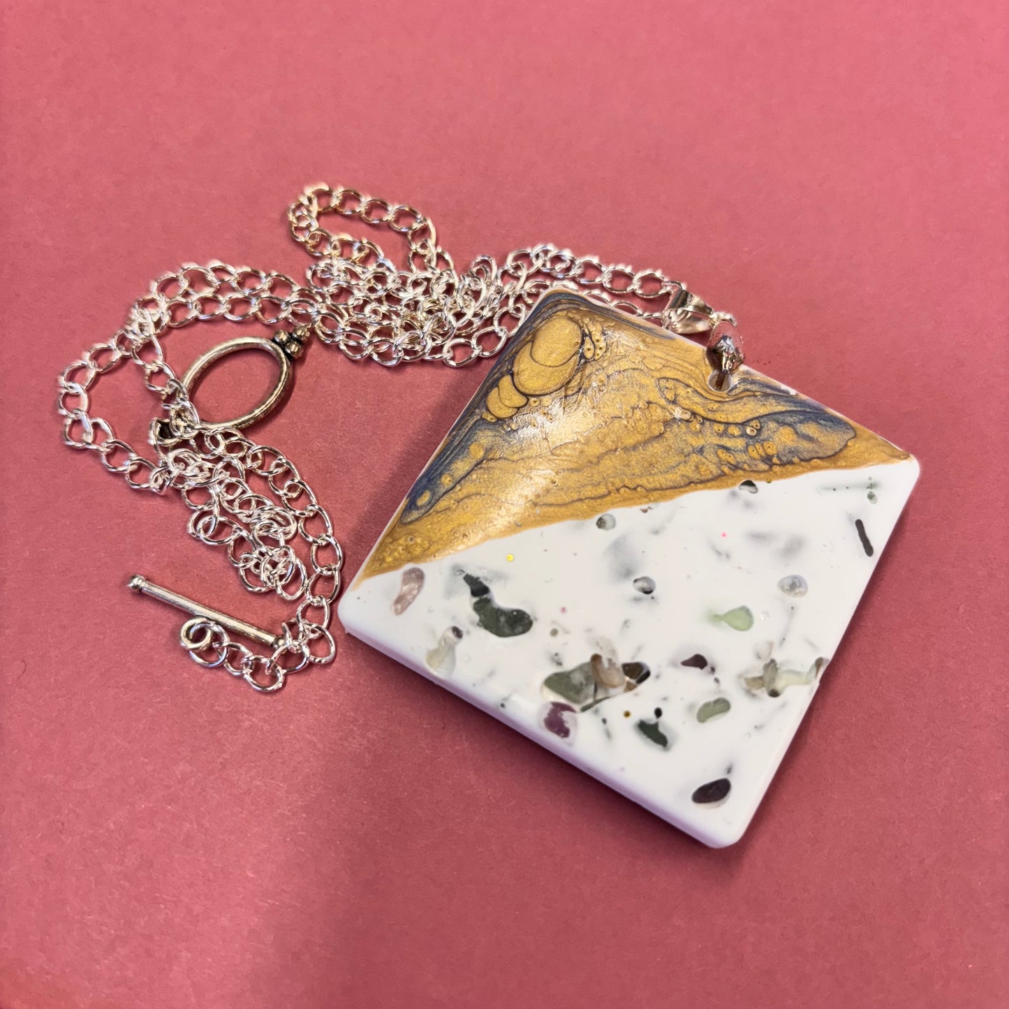 Large Square With Fluorite Chip Beads Eco Resin Pendant