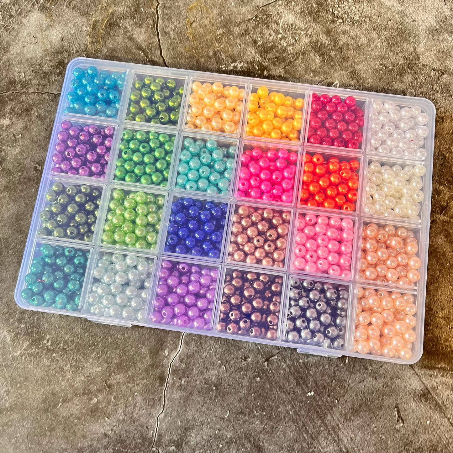 24 Compartment Box Of Acrylic Brightly pearl Beads