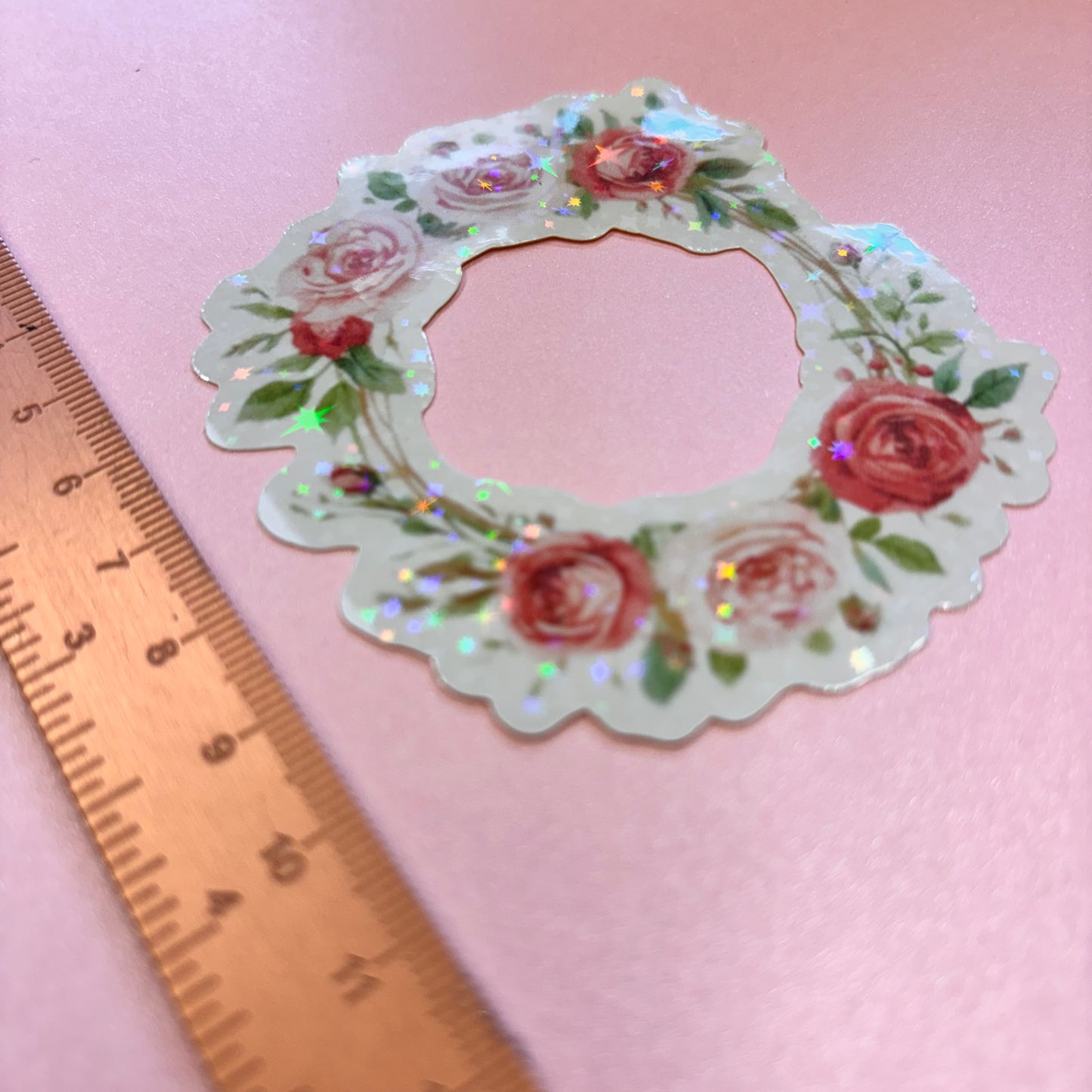 Delicate Roses Reef Die Cut Sticker in Holographic