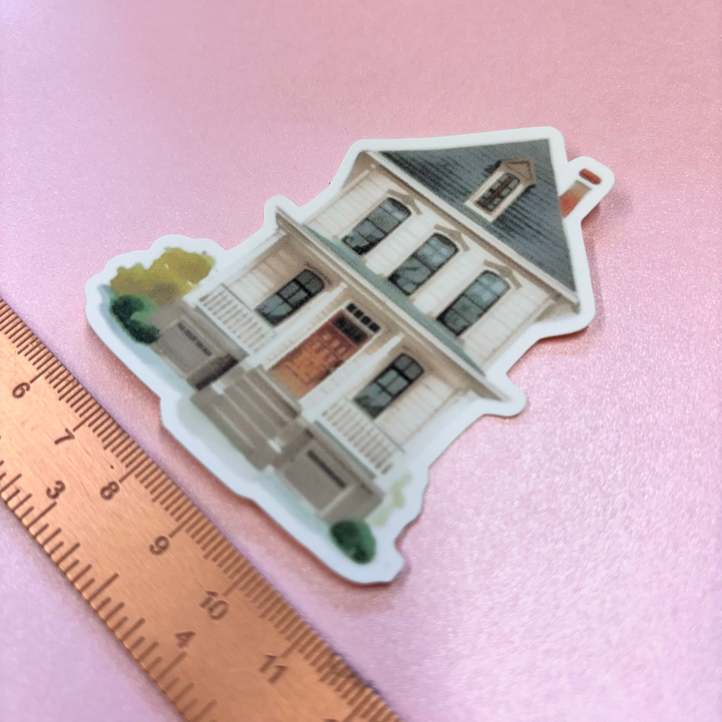 City Life Wooden House Die Cut Sticker in Matt