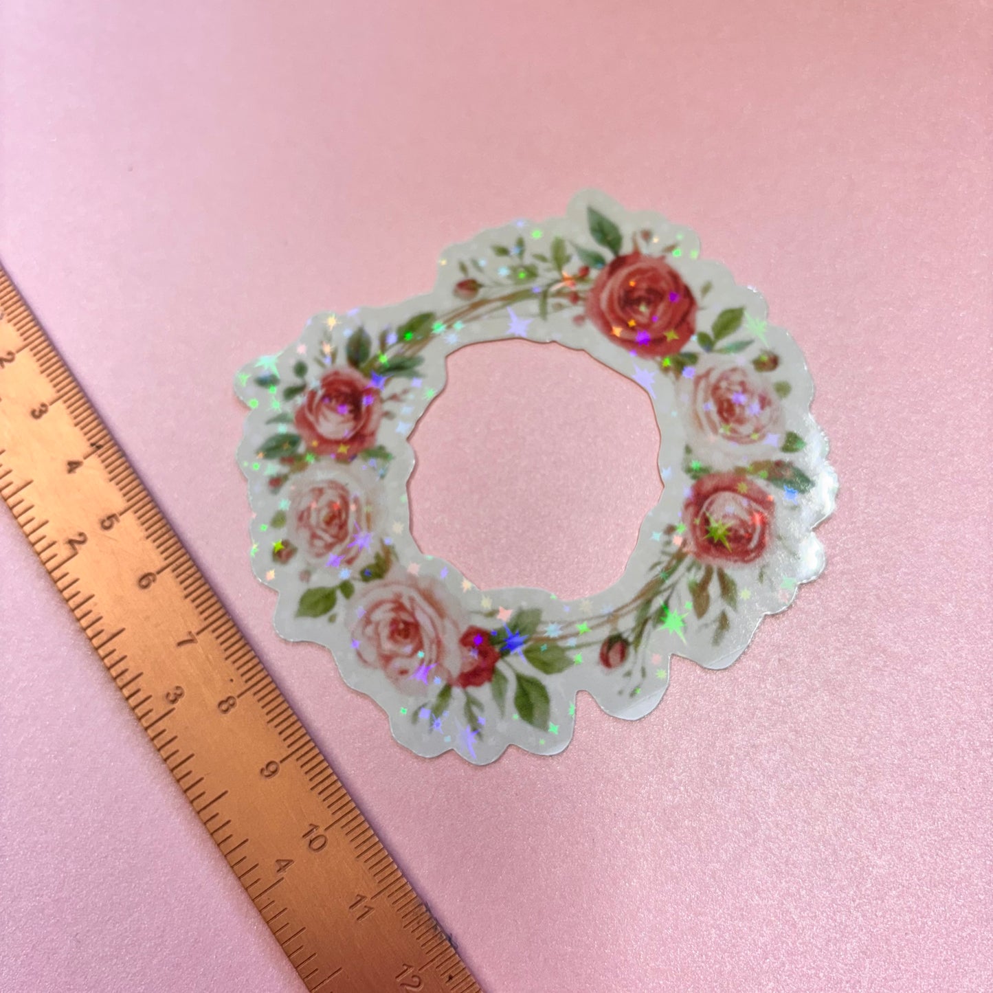 Delicate Roses Reef Die Cut Sticker in Holographic