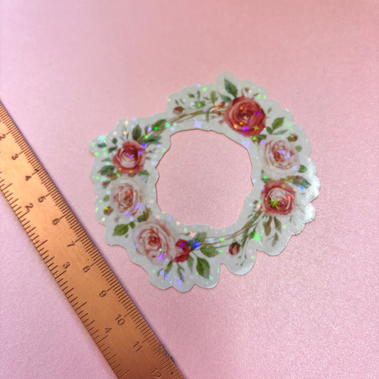 Delicate Roses Reef Die Cut Sticker in Holographic
