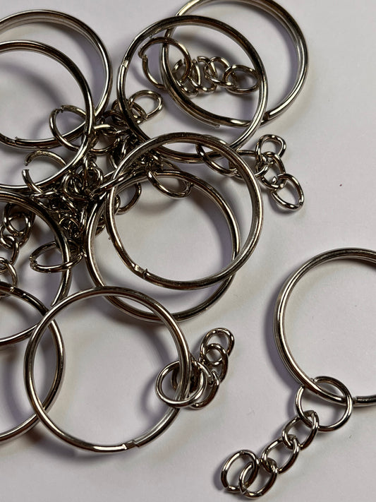 10 pcs Antique Silver Plated Keyring Split rings with chain