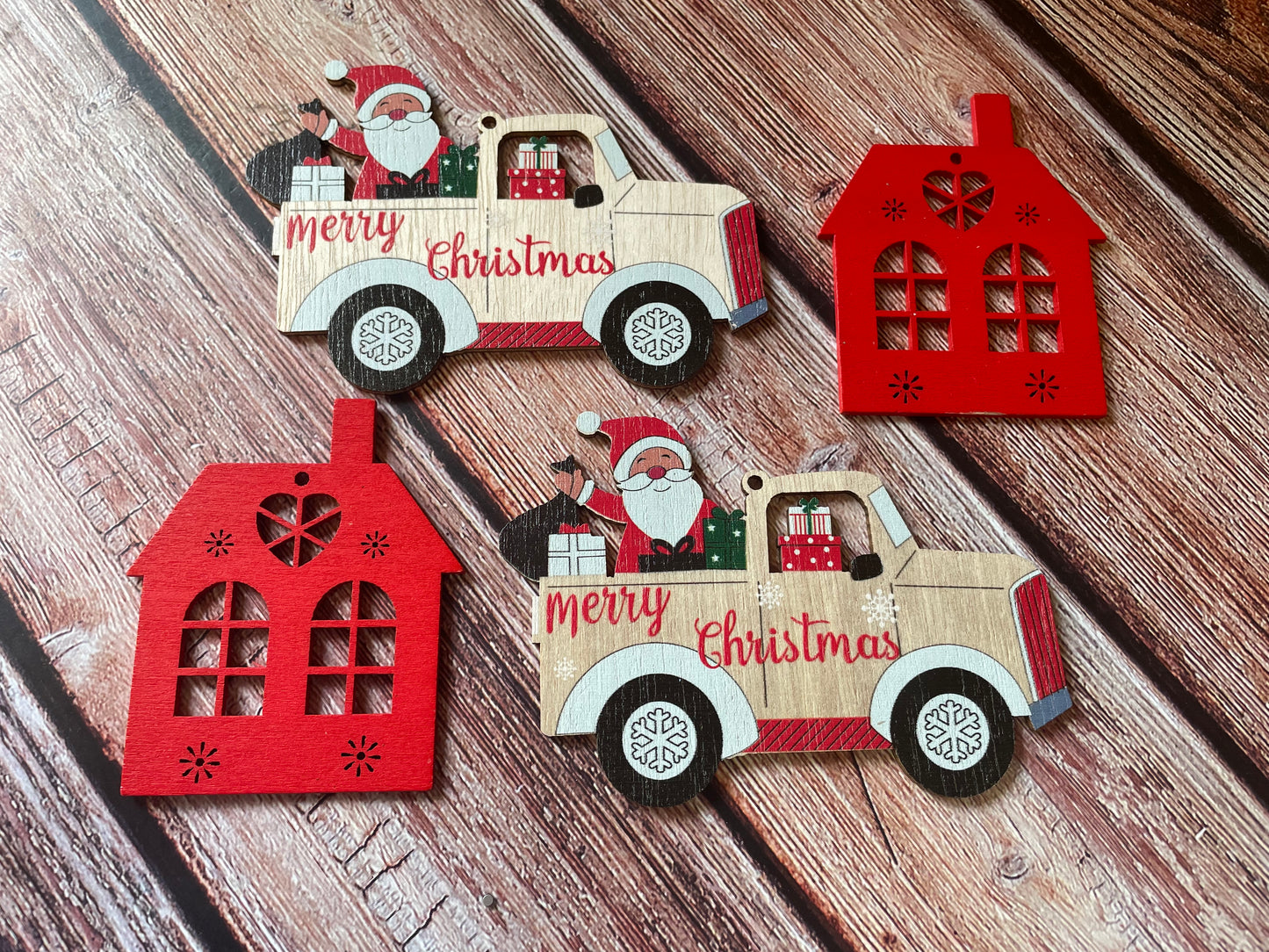 4 large Christmas wooden embellishments