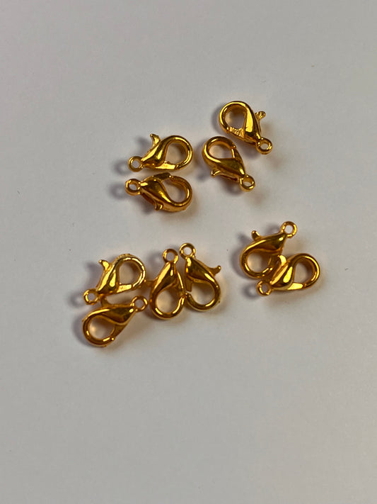 10 pcs Gold Plated 10mm Lobster Claw Clasps