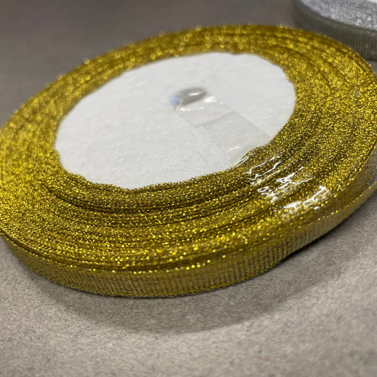 22 meter roll of Gold Glitter organza 6mm Ribbon