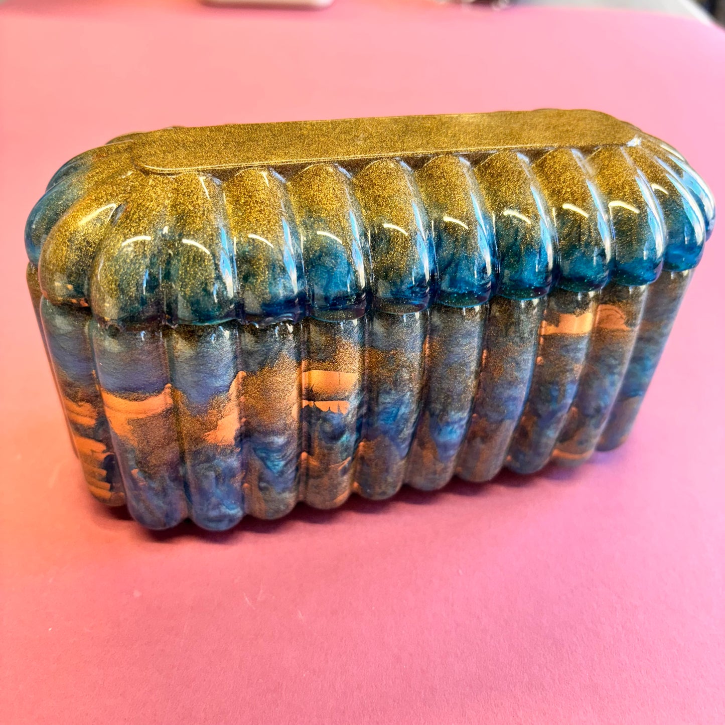 Blue and Gold Oval Lidded Pot