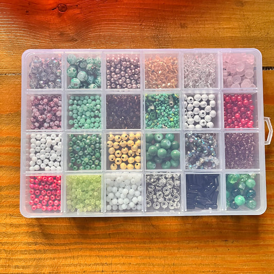 Small 24 Compartment Box Of Glass Assorted Beads