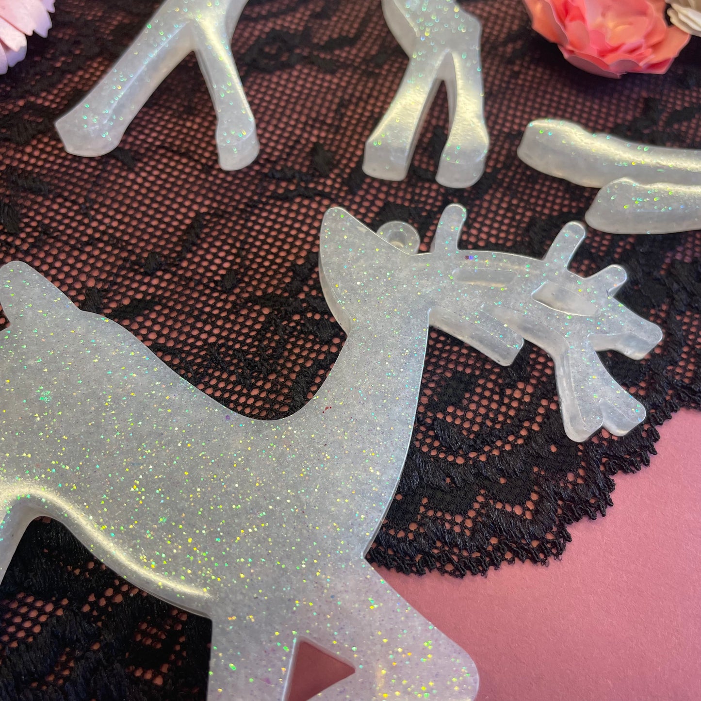 Set of 4 Reindeer Glitter Christmas Tree Ornaments