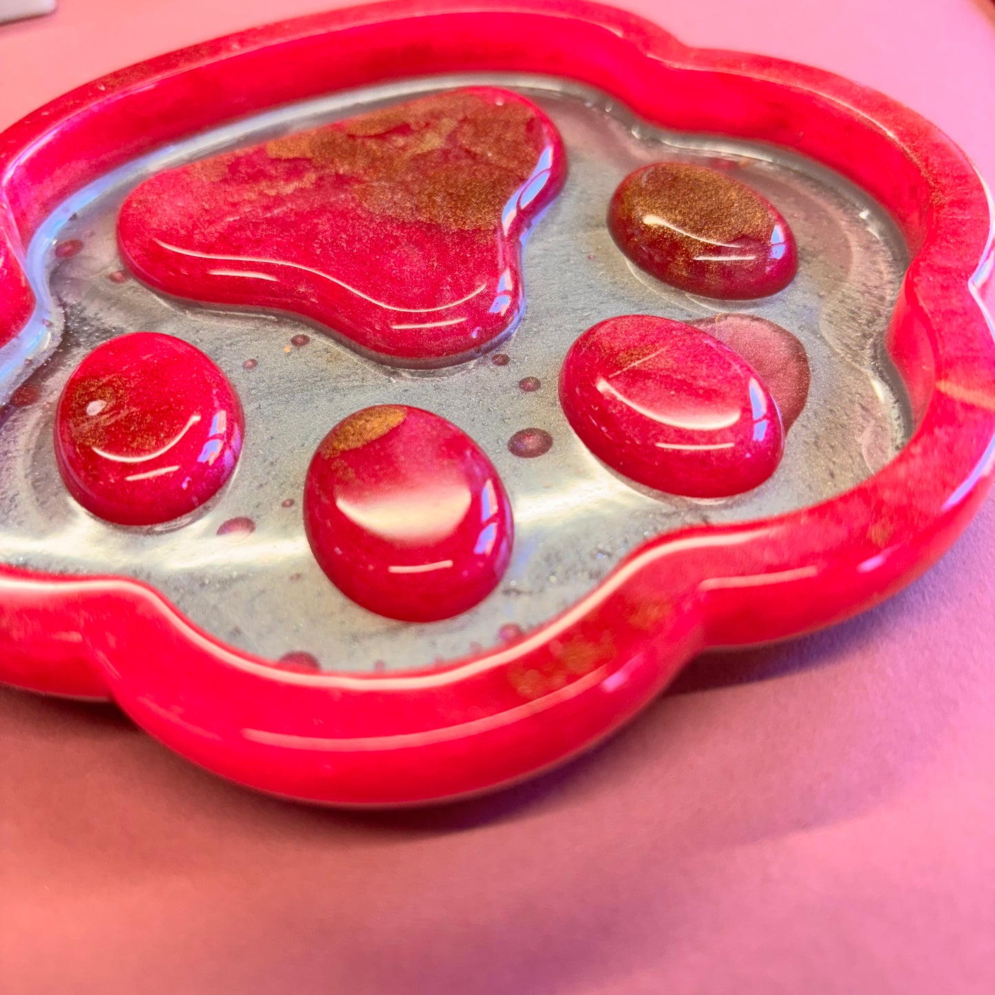 Pink Silver and Bronze Paw Trinket Tray