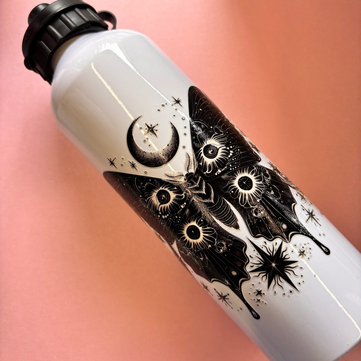 700ml Water bottle Black And White Moth And Moon Design 2
