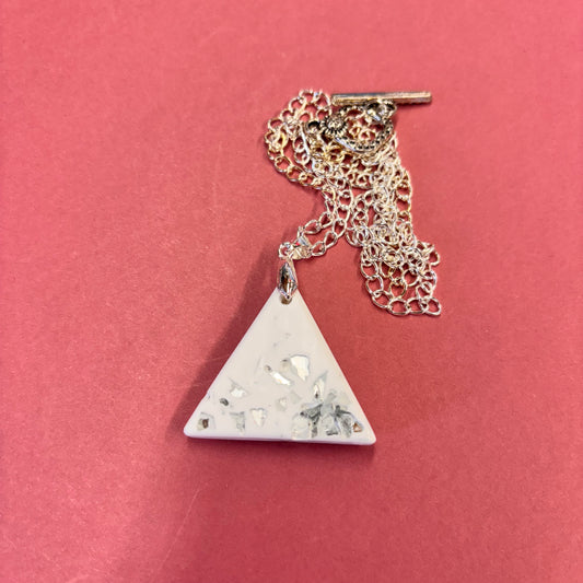 Triangle silver Mirror Crushed Glass Stones Eco Resin Pendant