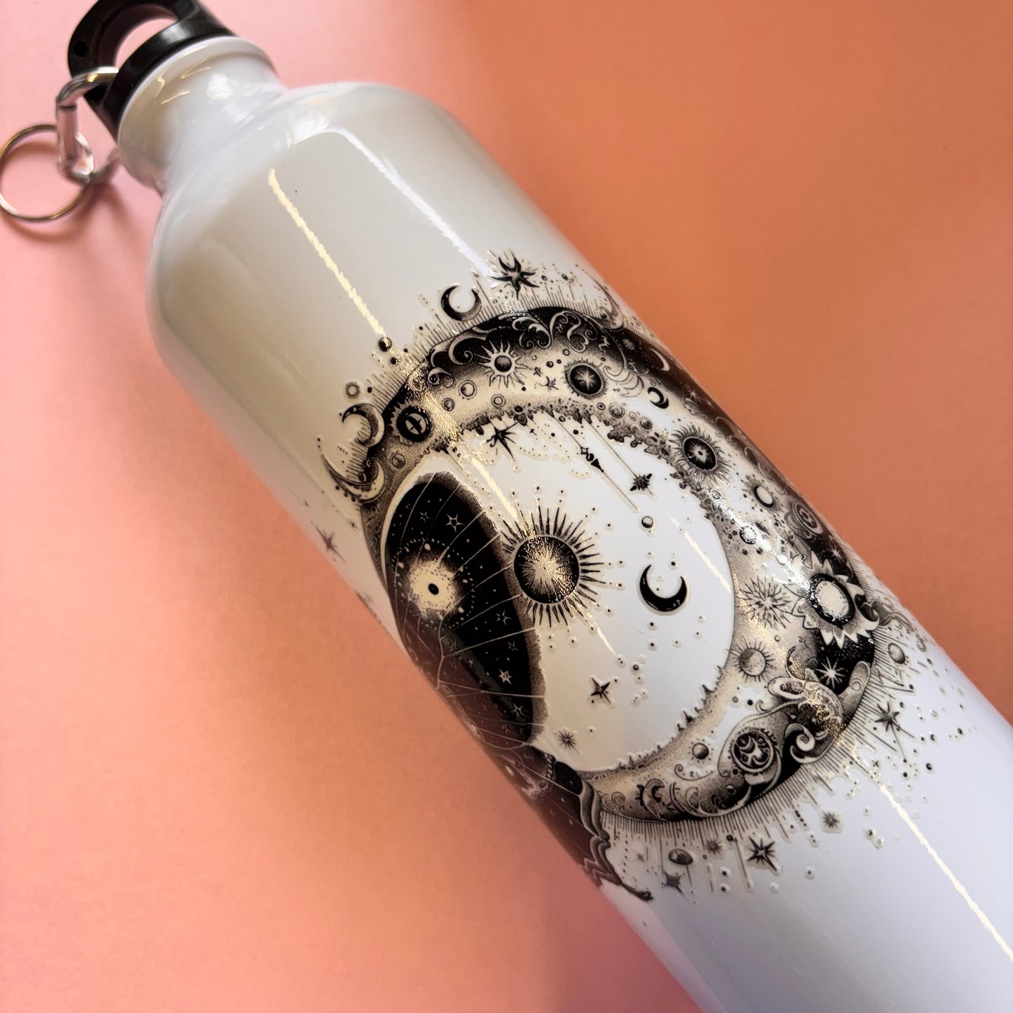 700ml Water bottle Black And White Moth And Moon Design 1