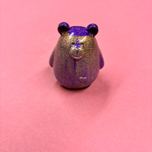 Resin Purple And Gold Glitter Bear Ornament