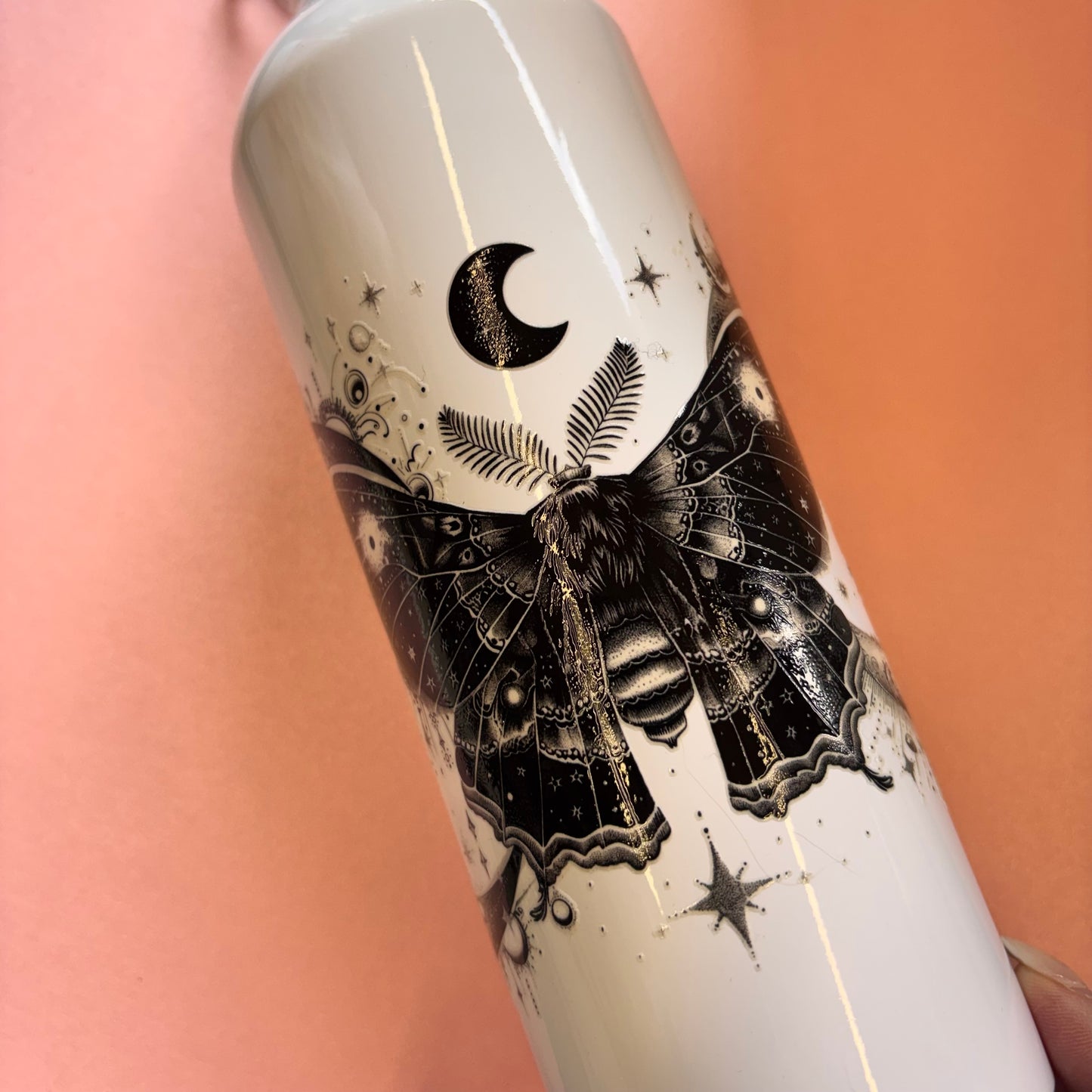 700ml Water bottle Black And White Moth And Moon Design 1