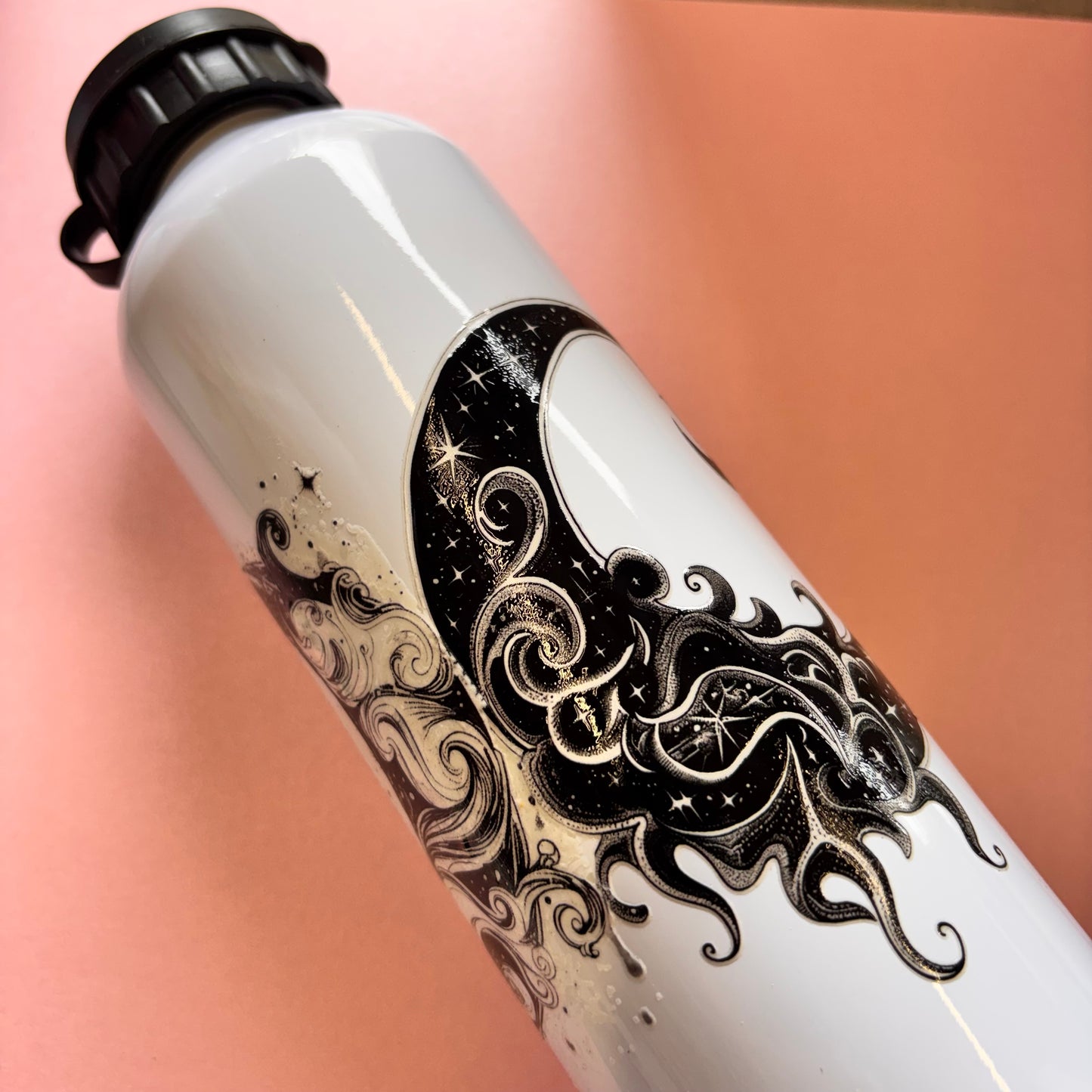 700ml Water bottle Black And White Moth And Moon Design 2