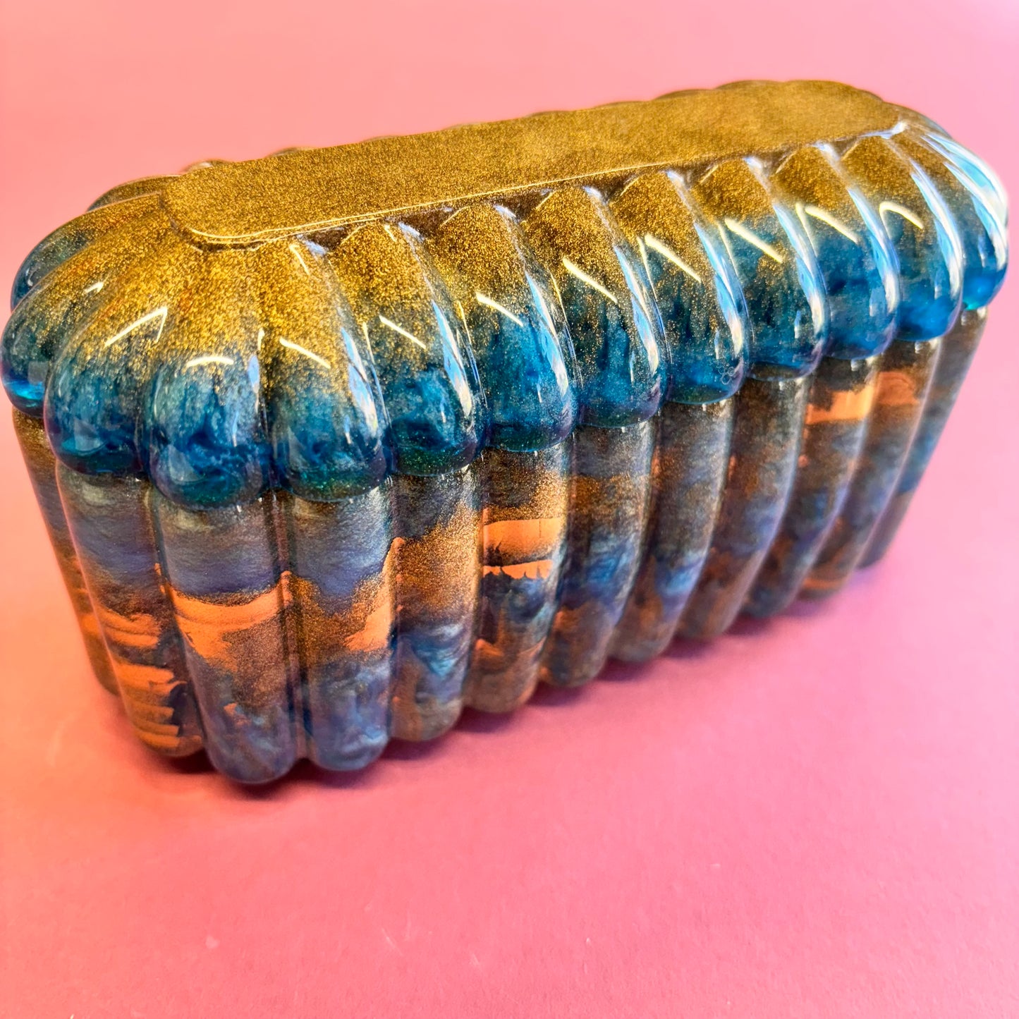 Blue and Gold Oval Lidded Pot