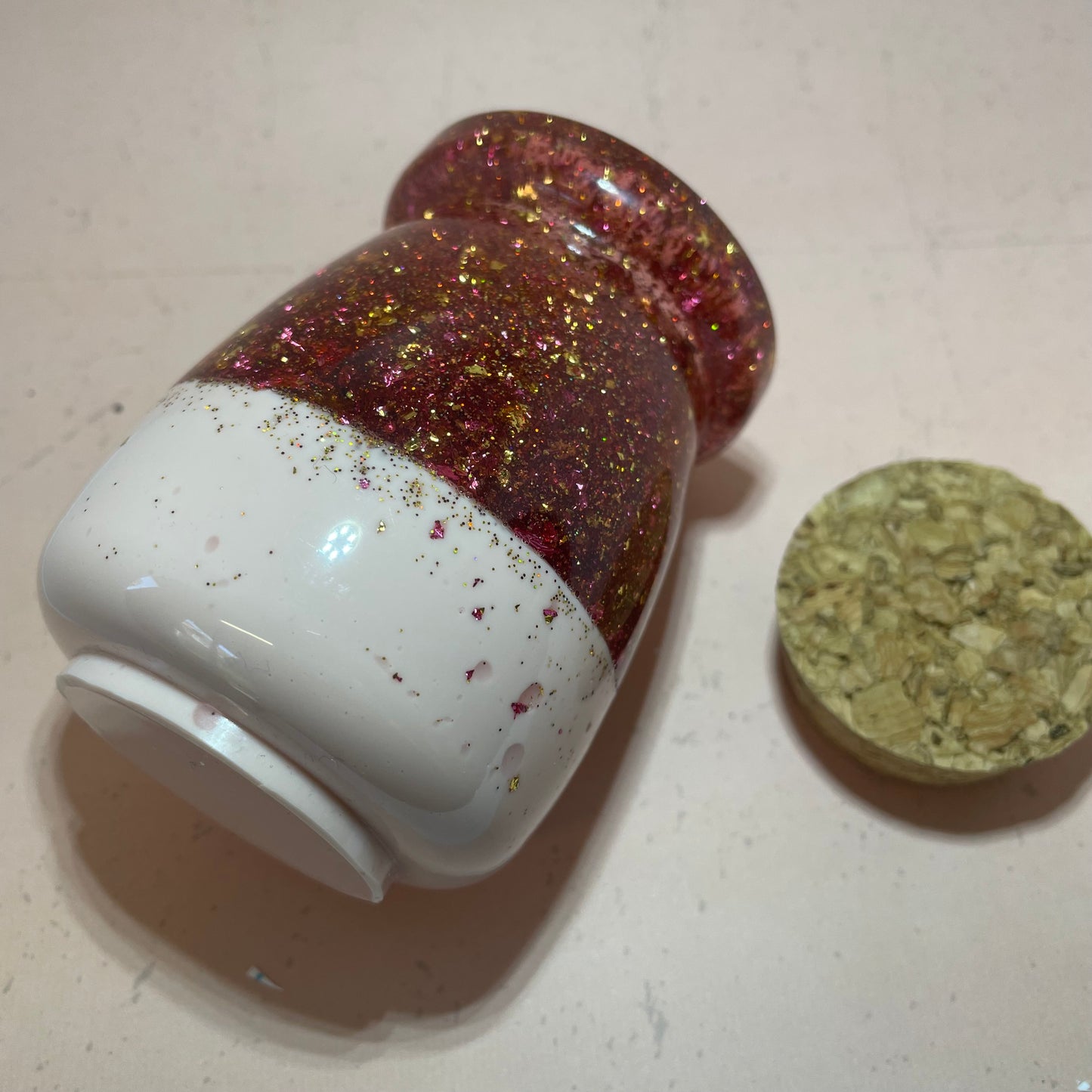 2 Tone Pink Glitter Pot With Cork Lid