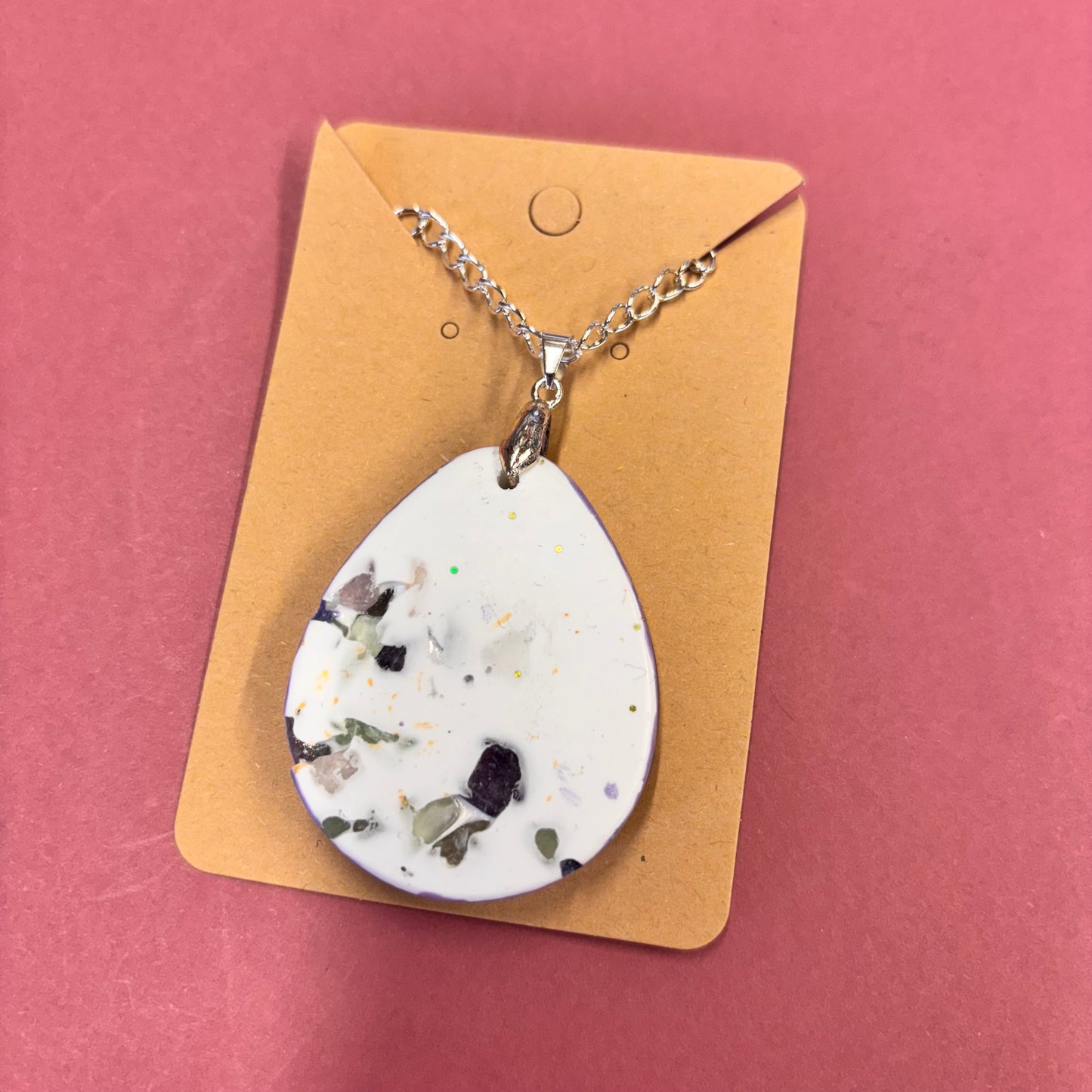 Large Teardrop With Fluorite Chip Beads Eco Resin Pendant