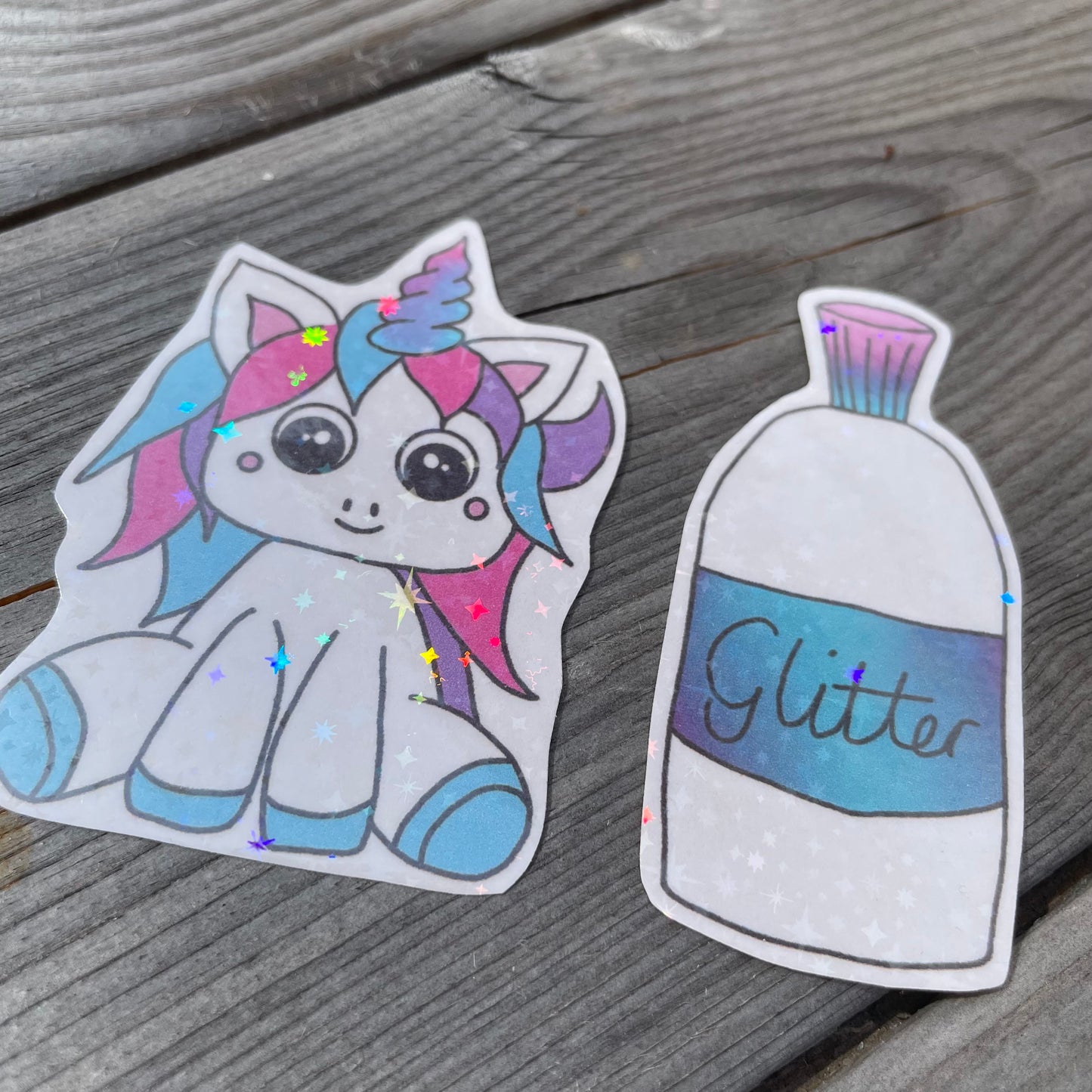 2 pc Fluffy The Unicorn Holographic Stickers