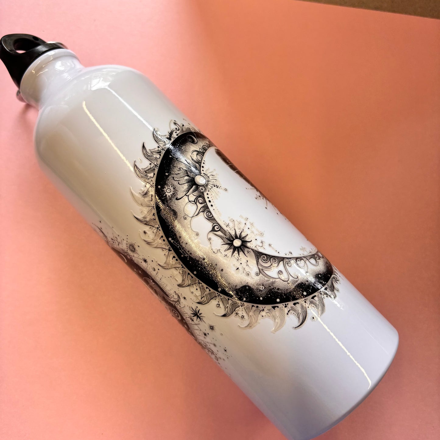 700ml Water bottle Black And White Moth And Moon Design 1