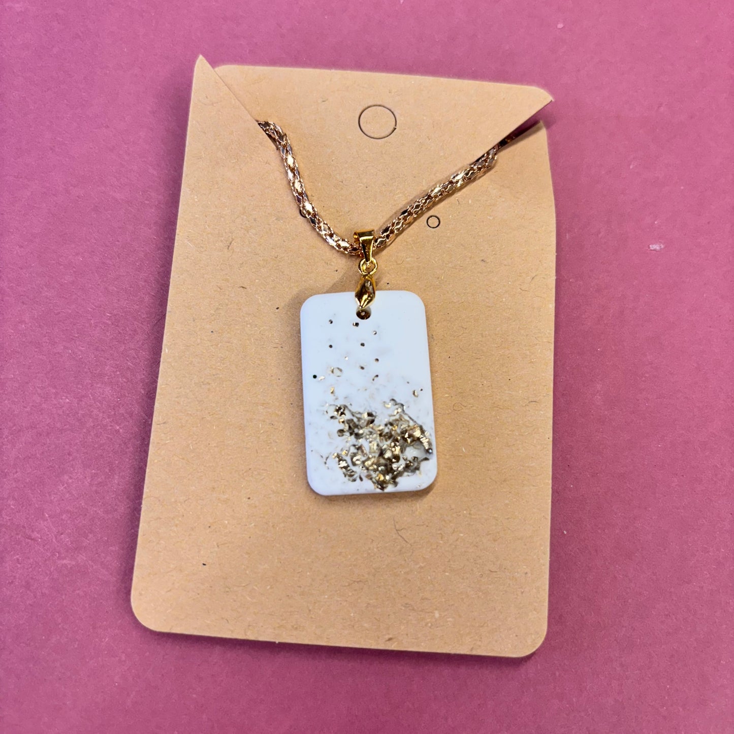 Small Rectangle Gold Stones Eco Resin Pendant