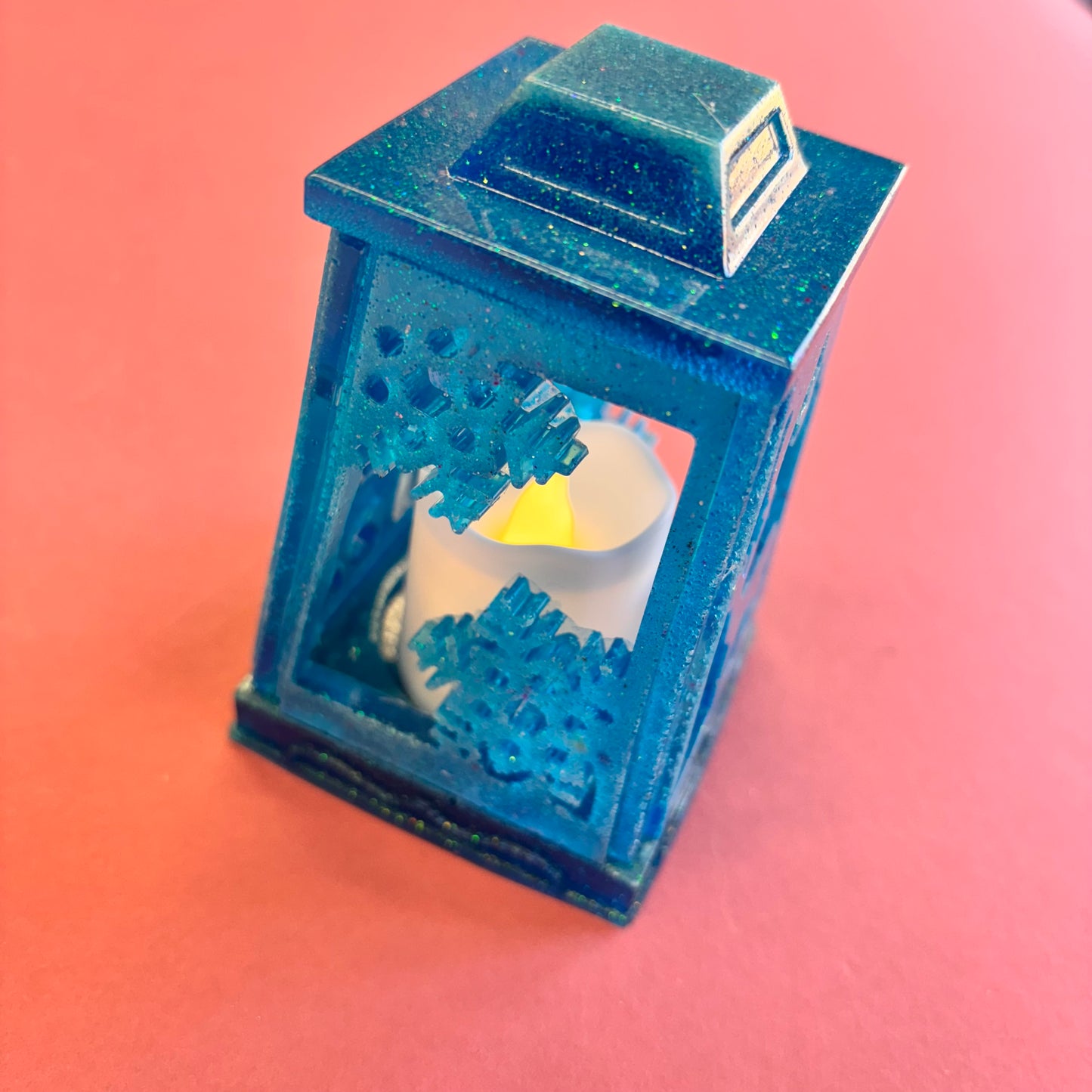 Small Blue Glitter Christmas Lantern
