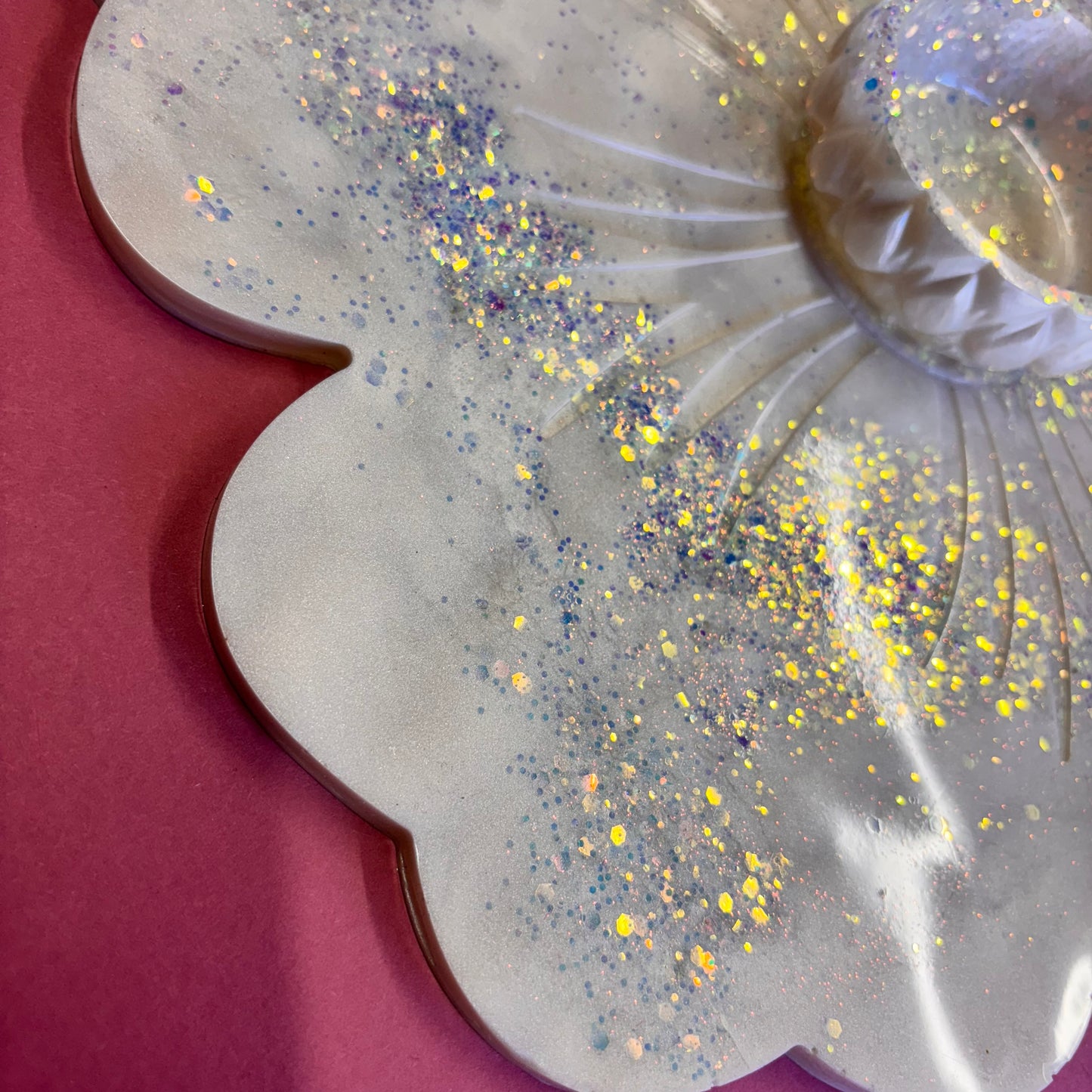 Large White Glitter Flower Tray