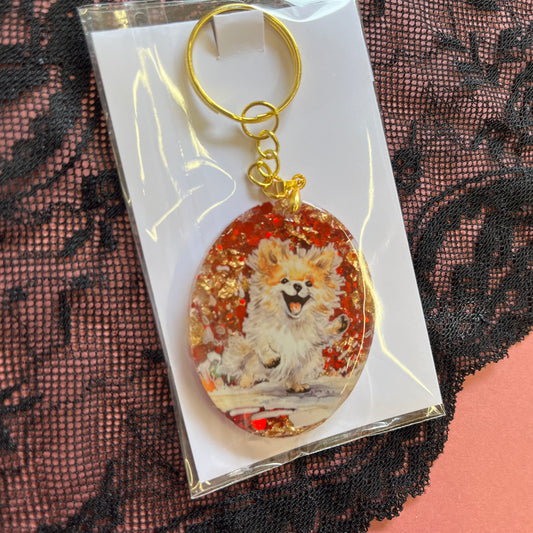 Red and Gold Doggy Resin Keyring