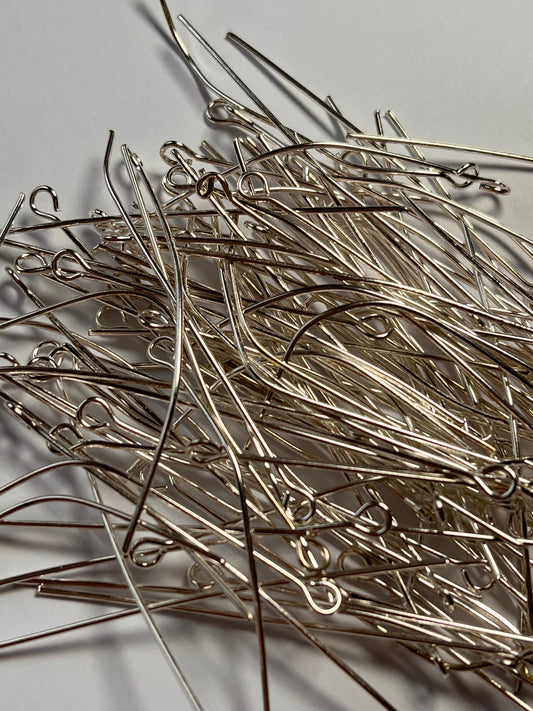 100 pcs Silver Plated 50mm eyepins