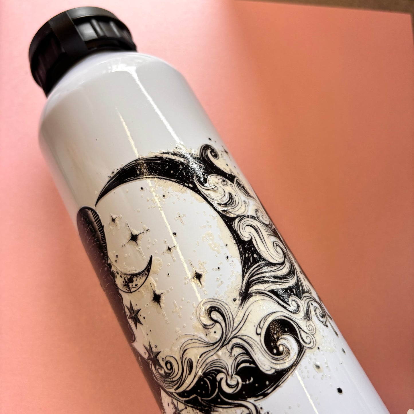 700ml Water bottle Black And White Moth And Moon Design 2