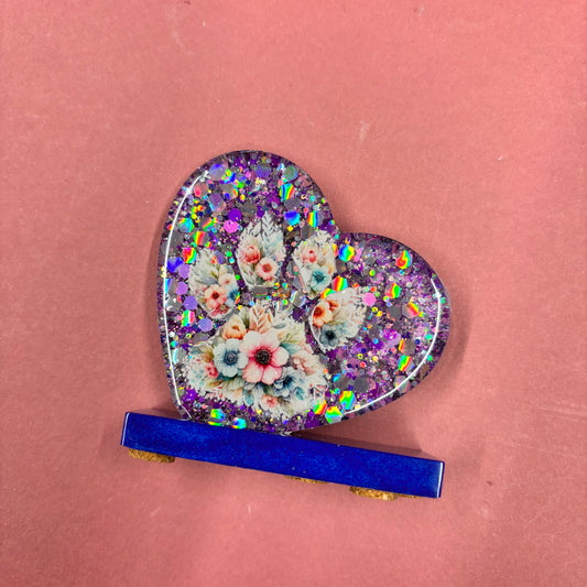 Small Paw Glitter Heart Standing Plaque