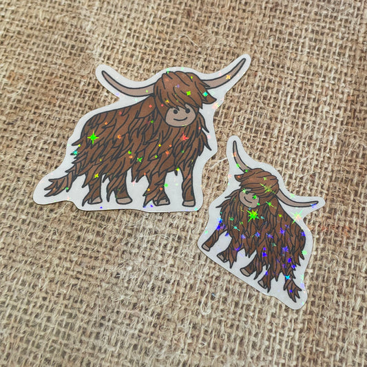 2 pcs Harry the Highland Cow Holographic Stickers
