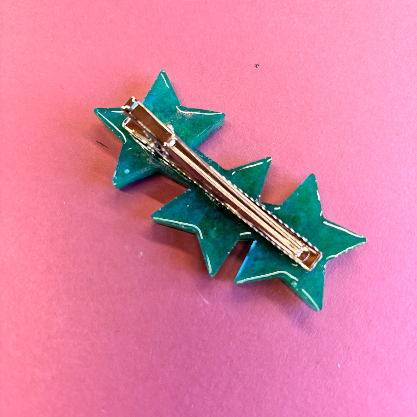 Teal Glitter Star Design Hair Clips