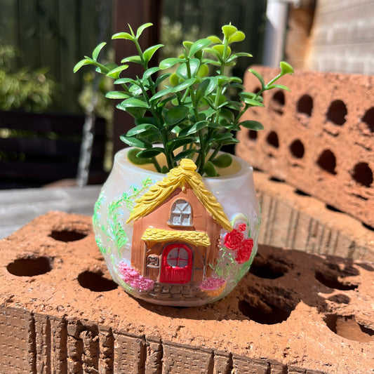 Colourful Cottage Scene 3d Resin Pot