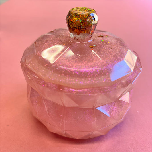 Pink Iridescent Lidded Pot