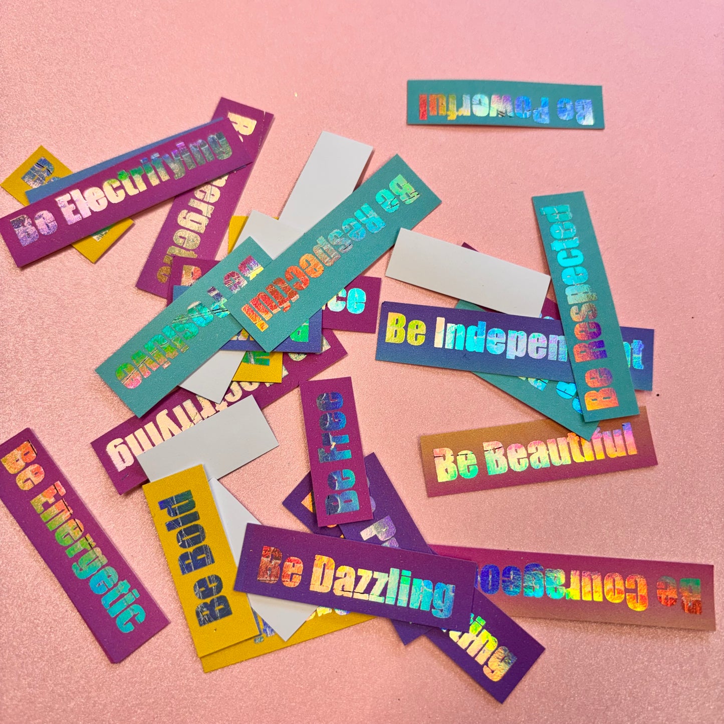 30pcs Silver Holographic Foiled With Multicoloured background Be Bold Word Pack