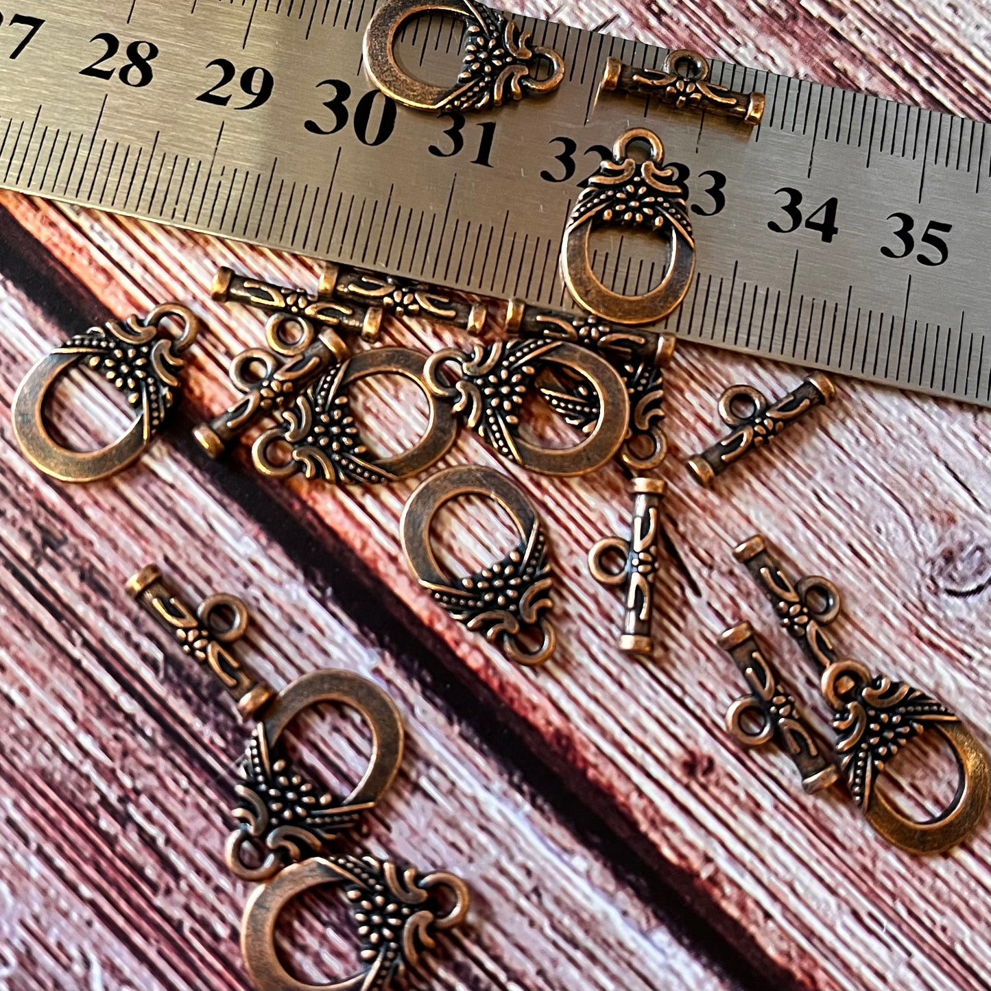 10 sets Antique copper floral decorative Toggle Clasps