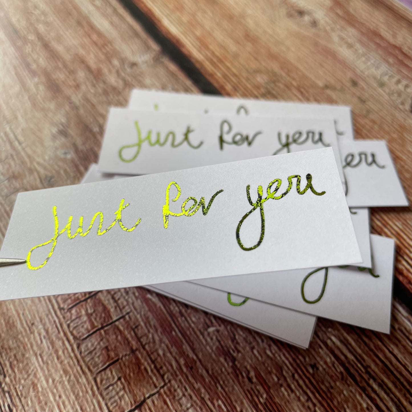 10 pcs Handwritten 'Just For You' coloured Foiled sentiments