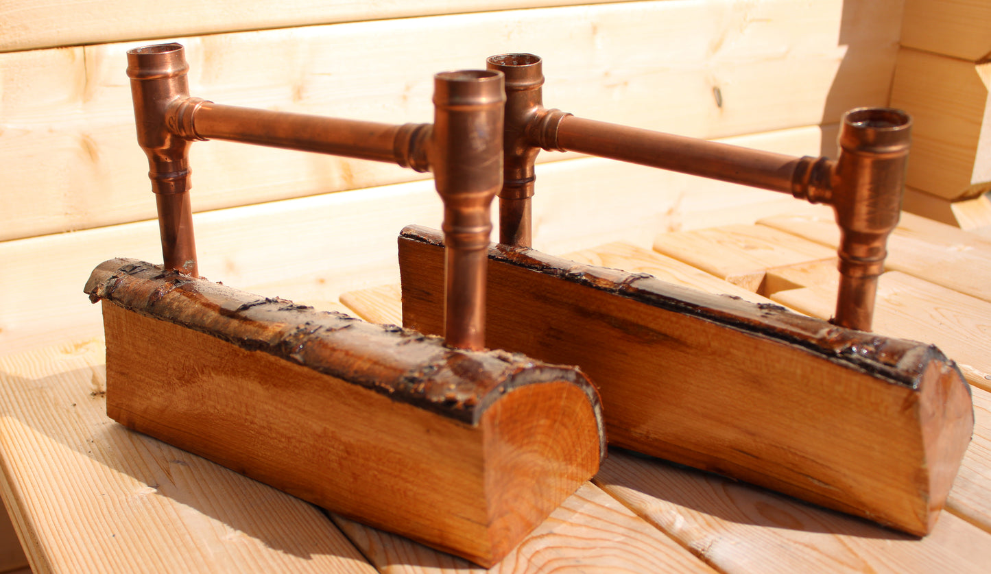 Set of 2 wooden and copper Book end Candle Holders